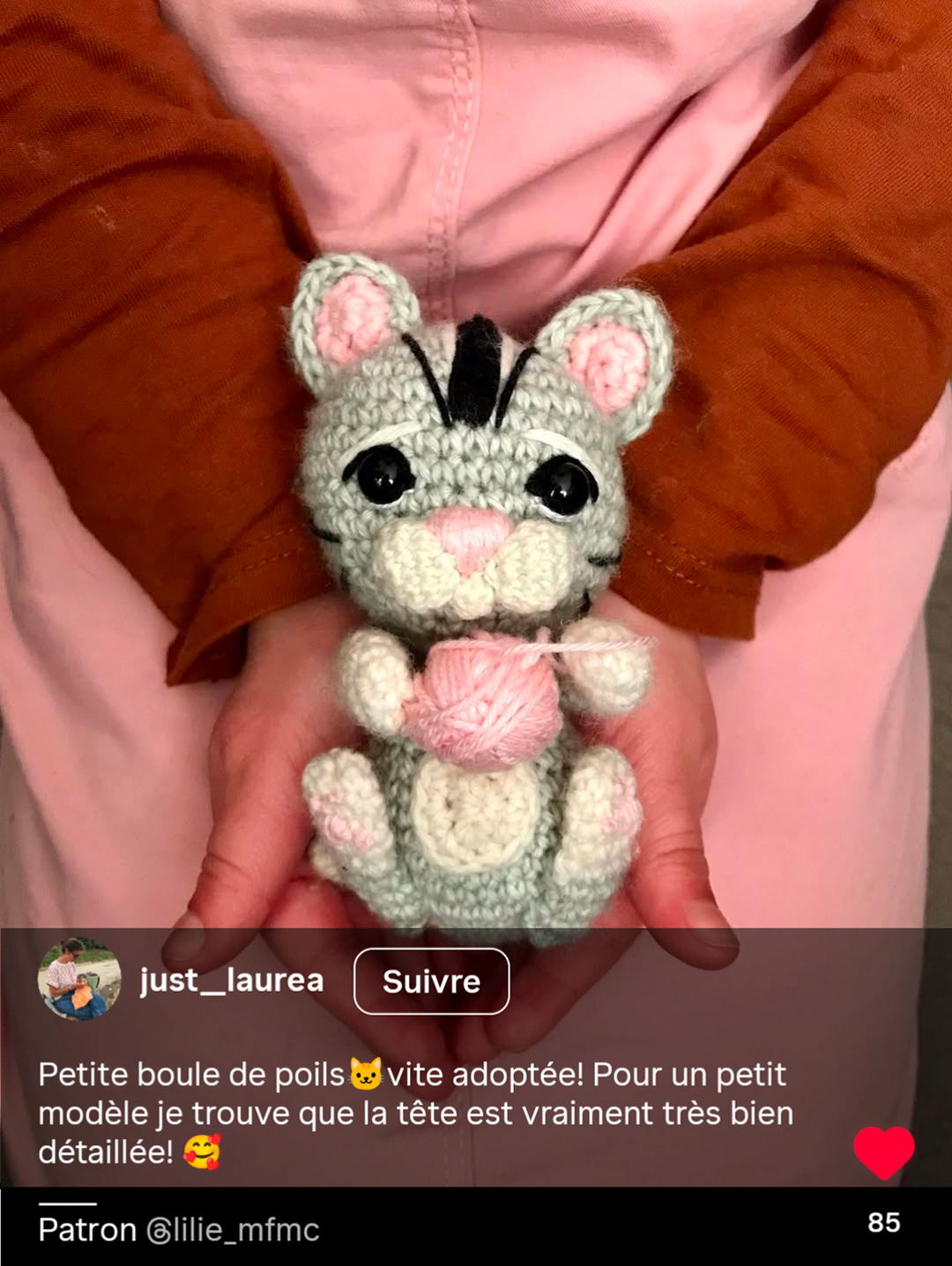 Fidji réalisé par @just_laurea, petit chat au crochet modèle Mi fil, mi câlin